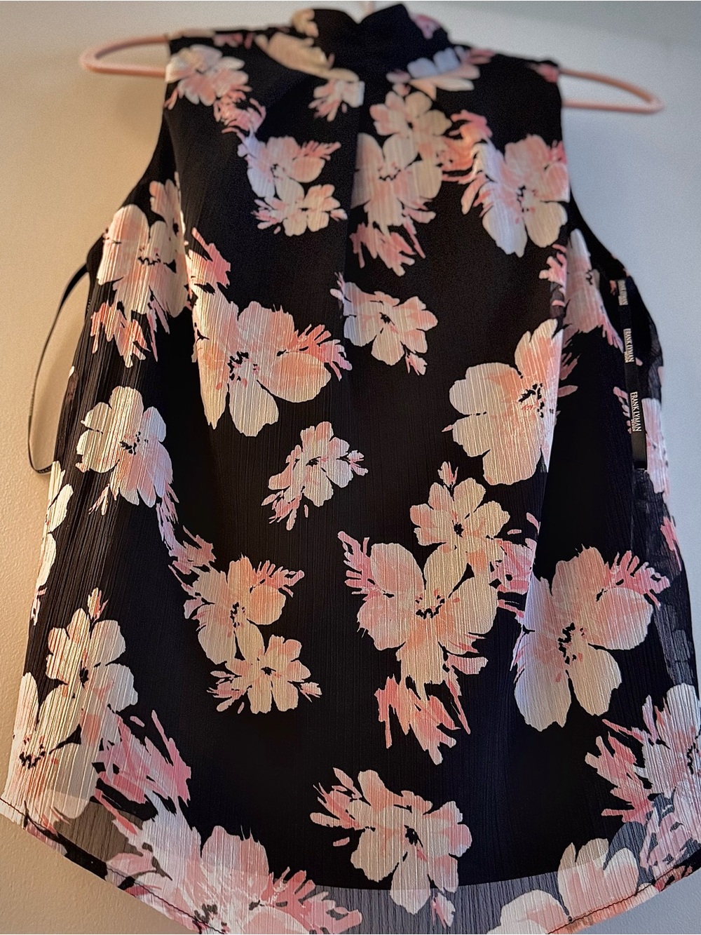Sleeveless Floral Blouse - Black with Pink Floral